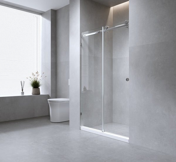 Della Francesca 150Cm Frameless Glass Sliding Shower Door With Black Rail And Hardware Shower Doors