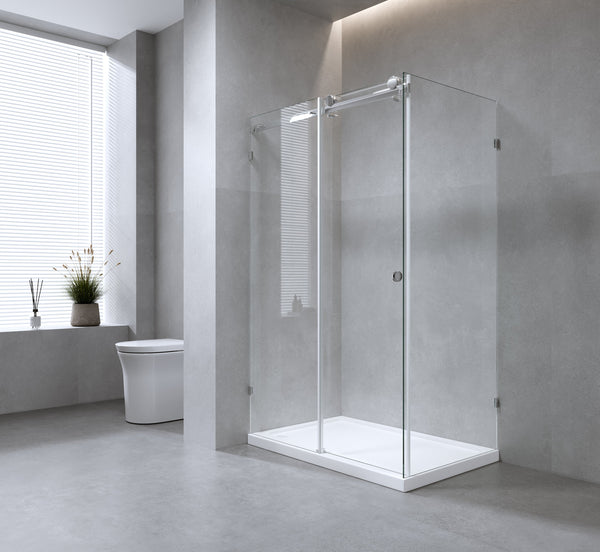 140X90cm Frameless Glass Sliding Corner Shower With Black Rail And Hardware Shower Doors