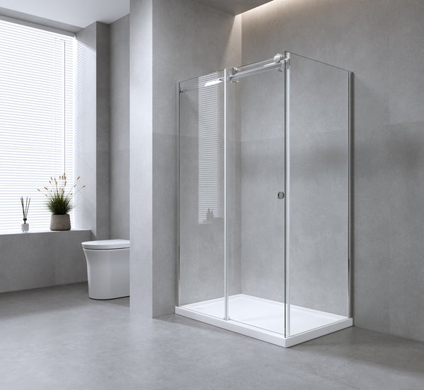 140X90cm Frameless Glass Sliding Corner Shower With Black Rail And Hardware Shower Doors