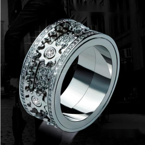 Inlaid Stone With Gypsophila Diamond Gear Rotating Men And Women Vibrato The Same Ring