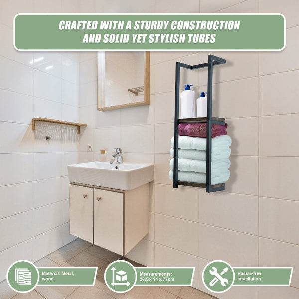 Stylish Bathroom Towel Storage Rack With Wooden Shelves Towel Racks