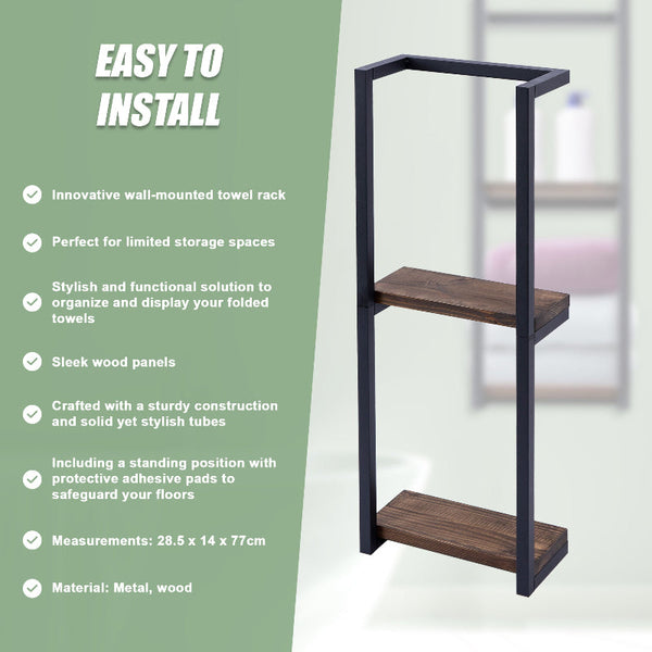 Stylish Bathroom Towel Storage Rack With Wooden Shelves Towel Racks