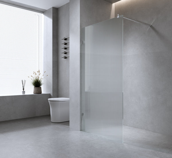 Della Francesca 80Cm Reeded Glass Shower Screen With Black Wall Brackets Shower Enclosures