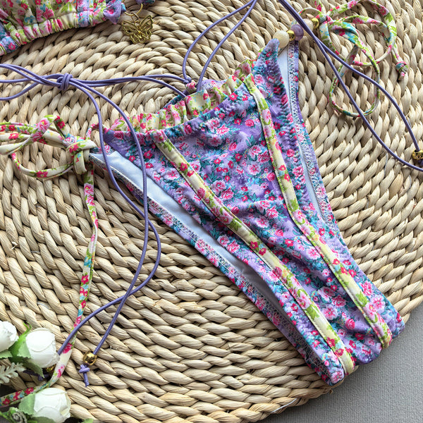 Style Bikini With Ties And Splicing Two Piece Women's Swimsuit Swimwear