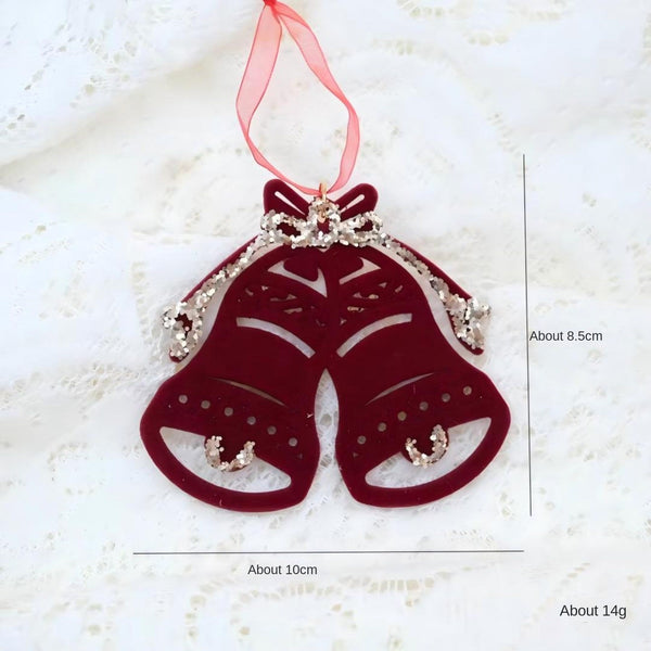 Christmas Red Velvet Door Hanger Decoration Flocked Tree Sprinkle Wreath Ornament Seasonal Decorations