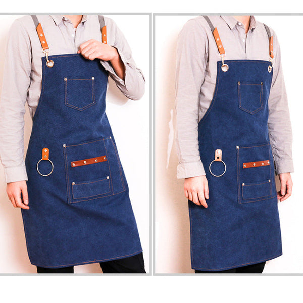 Apron Denim Canvas Cafe Barber Restaurant Unisex Workwear Custom Logo Restaurant Aprons