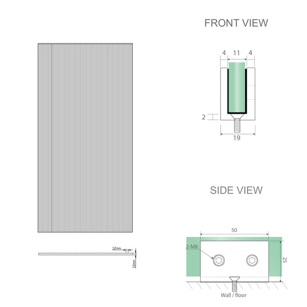 100Cm Reeded Glass Shower Screen With Chrome Wall U Brackets Shower Enclosures