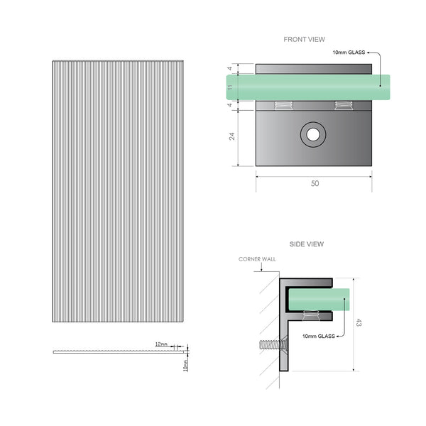 100Cm Reeded Glass Shower Screen With Chrome Wall F Brackets Shower Enclosures