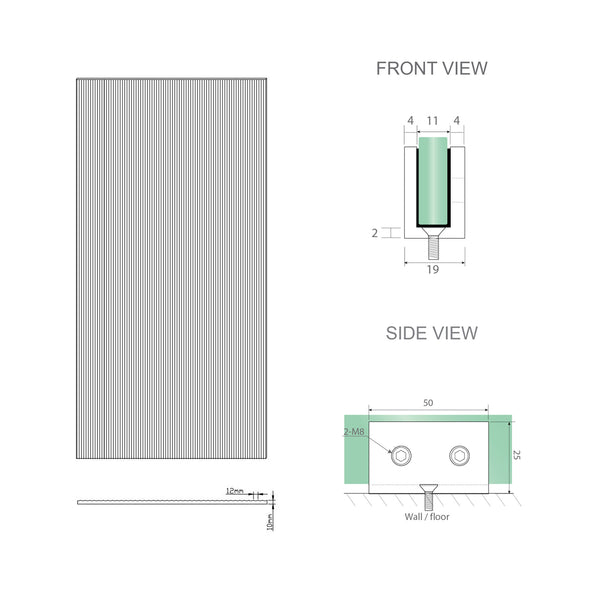 100Cm Reeded Glass Shower Screen With Gold Wall U Brackets Shower Enclosures