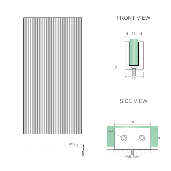 100Cm Reeded Glass Shower Screen With Gold Wall & Floor U Brackets Shower Enclosures