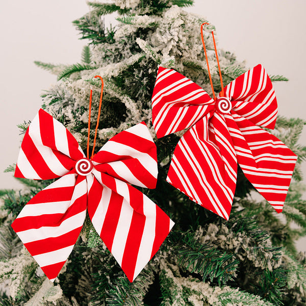 Christmas Decorations With Red And White Striped Bows Seasonal Decorations