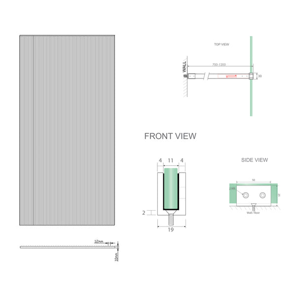 100Cm Reeded Glass Shower Screen With Gunmetal U Brackets & Square Pole Shower Enclosures