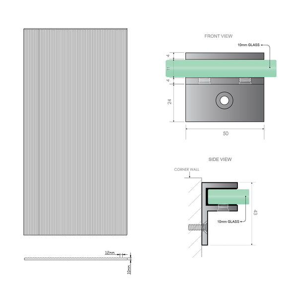 100Cm Reeded Glass Shower Screen With Gunmetal Wall F Brackets Shower Enclosures