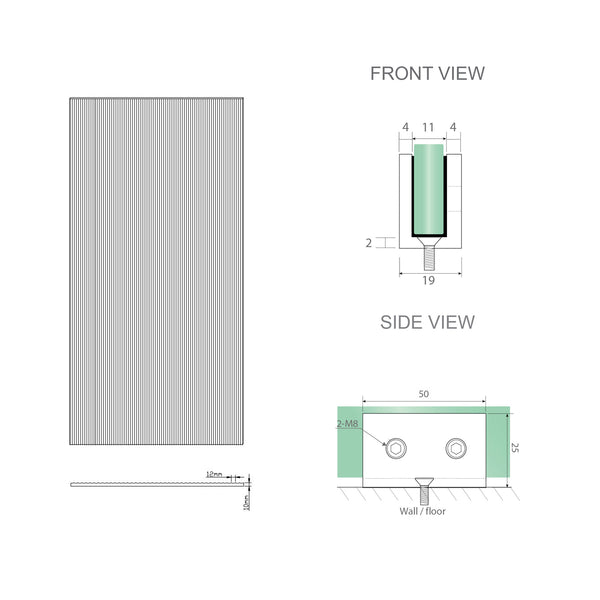 110Cm Reeded Glass Shower Screen With Chrome Wall U Brackets Shower Enclosures