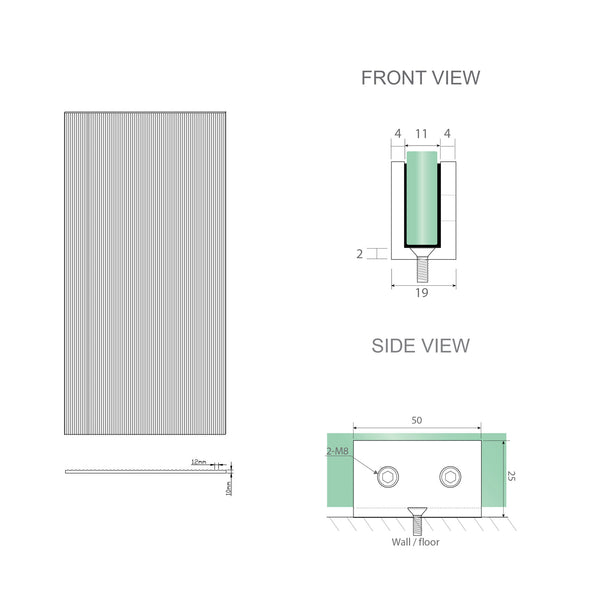 110Cm Reeded Glass Shower Screen With Chrome Wall & Floor U Brackets Shower Enclosures