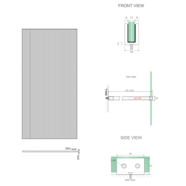110Cm Reeded Glass Shower Screen With Chrome U Brackets & Square Pole Shower Enclosures