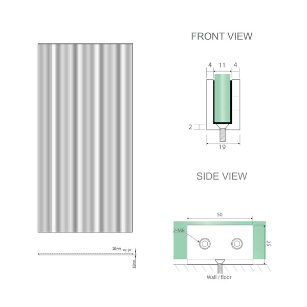 110Cm Reeded Glass Shower Screen With Black Wall U Brackets Shower Enclosures