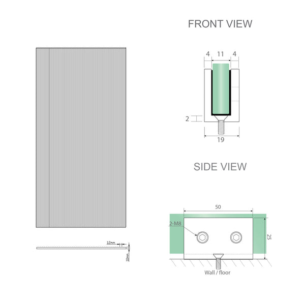 110Cm Reeded Glass Shower Screen With Black U Brackets & Round Pole Shower Enclosures