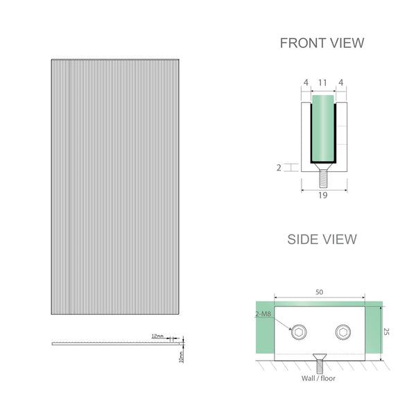 110Cm Reeded Glass Shower Screen With Gold Wall & Floor U Brackets Shower Enclosures