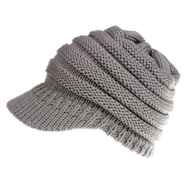 Women Ponytail Beanies Autumn Winter Soft Knitting Caps Warm Ladies Hats