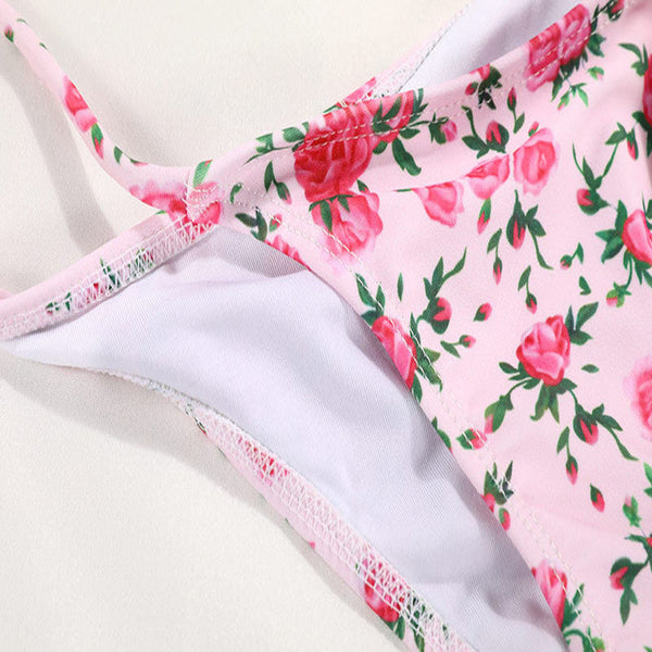 Floral Print Strap Bikini For Women European And American Style Swimwear