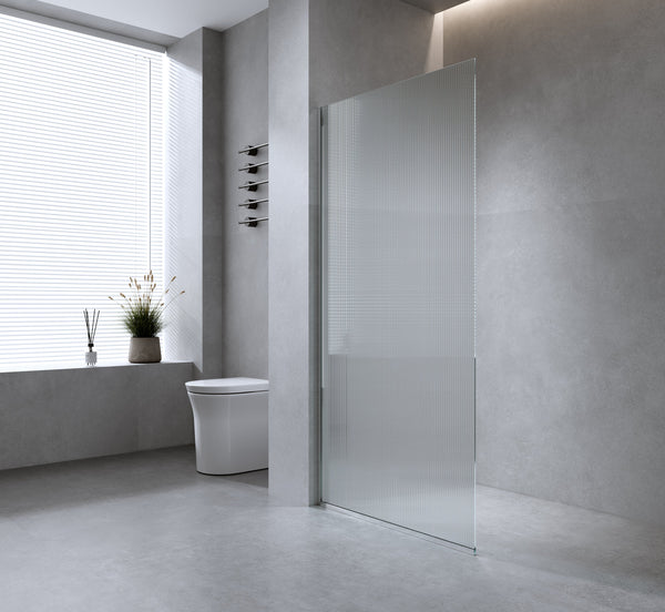 Della Francesca 80Cm Reeded Glass Shower Screen With Black Wall & Floor Channel Shower Enclosures