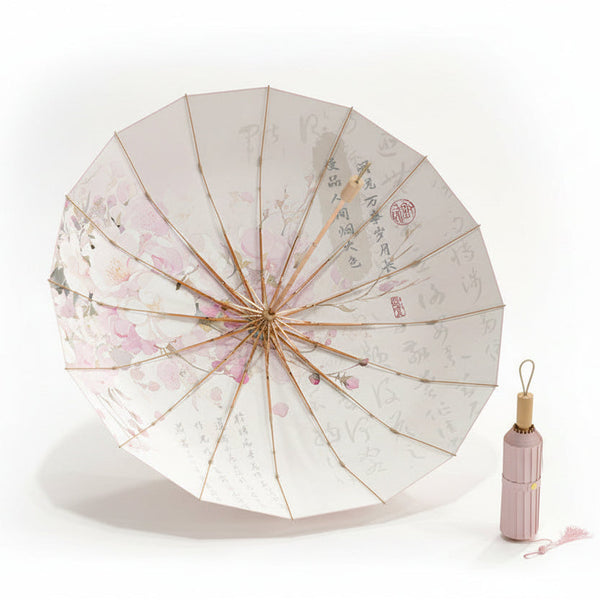 16 Rib Color Rubber & Gold Aluminum Alloy Frame: New Chinese Retro Folding Umbrella With Sun Protection And Uv Resistance. Umbrellas