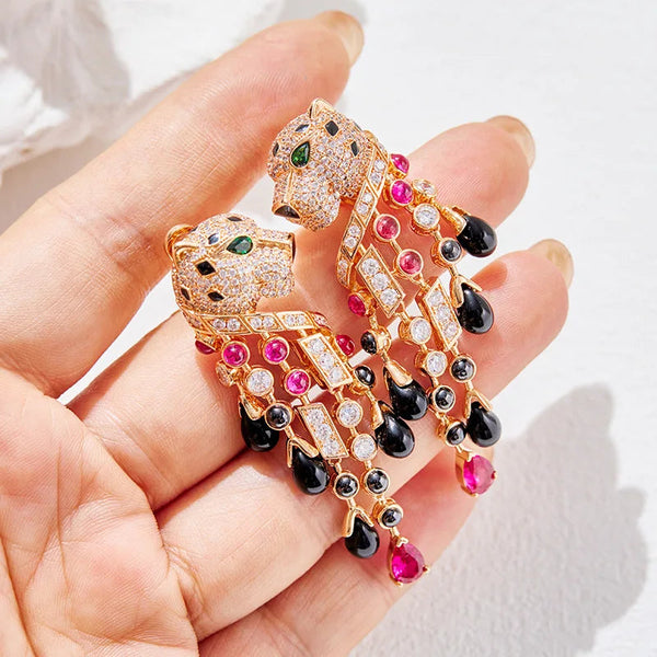 Veile Studios Leopard Heavy Industry Gold Plated With Zircon For Women Earrings