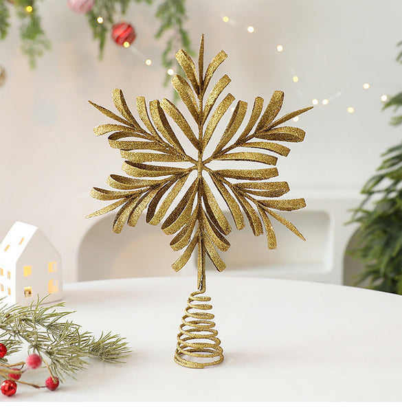 Christmas Tree Top Star Iron Hollow Snowflake Decoration Ornament Seasonal Decorations