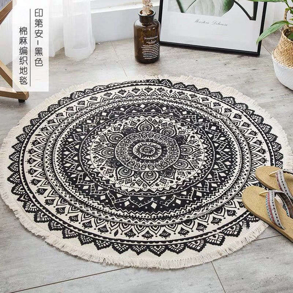 92 X 92Cm Retro Bohemian Carpet Hand Woven Cotton Linen Rug Bedside Geometric Floor Mat Living Room Bedroom Decor Ver 24 Rugs
