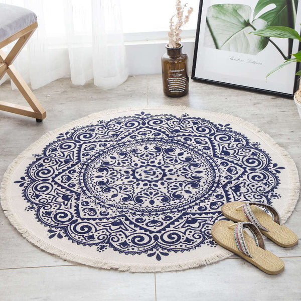 92 X 92Cm Retro Bohemian Carpet Hand Woven Cotton Linen Rug Bedside Geometric Floor Mat Living Room Bedroom Decor Ver Rugs