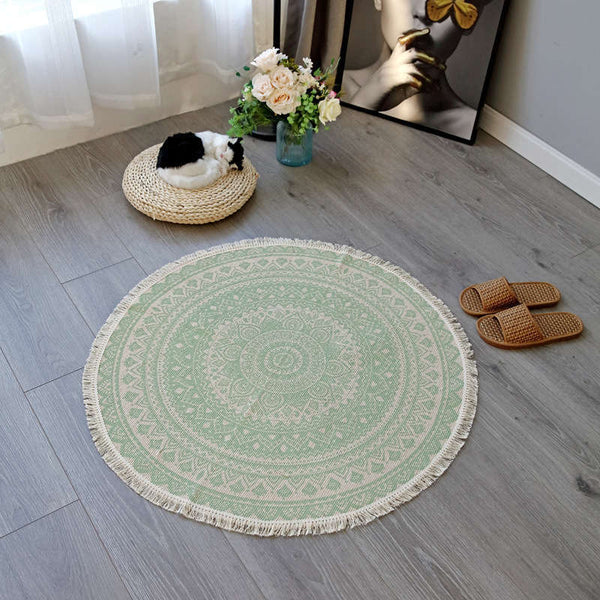 92 X 92Cm Retro Bohemian Carpet Hand Woven Cotton Linen Rug Bedside Geometric Floor Mat Living Room Bedroom Home Decor Ver 3