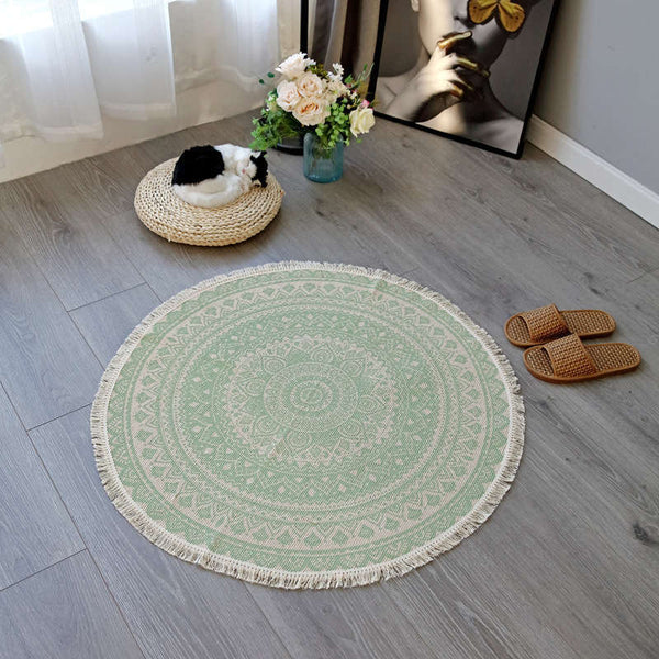 92 X 92Cm Retro Bohemian Carpet Hand Woven Cotton Linen Rug Bedside Geometric Floor Mat Living Room Bedroom Decor Ver 3 Rugs