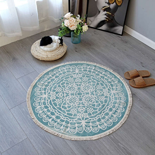 92 X 92Cm Retro Bohemian Carpet Hand Woven Cotton Linen Rug Bedside Geometric Floor Mat Living Room Bedroom Home Decor Ver 1