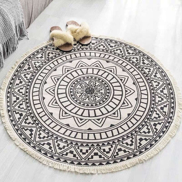 92 X 92Cm Retro Bohemian Carpet Hand Woven Cotton Linen Rug Bedside Geometric Floor Mat Living Room Bedroom Decor Ver 6 Rugs