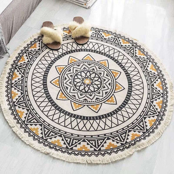 92 X 92Cm Retro Bohemian Carpet Hand Woven Cotton Linen Rug Bedside Geometric Floor Mat Living Room Bedroom Decor Ver 4 Rugs