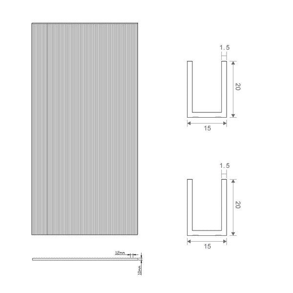 110Cm Reeded Glass Shower Screen With Gold Wall & Floor Channel Shower Enclosures