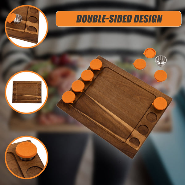 Serving Tray Double Sided Charcuterie Board 8 Sauce Cups Gift Trays
