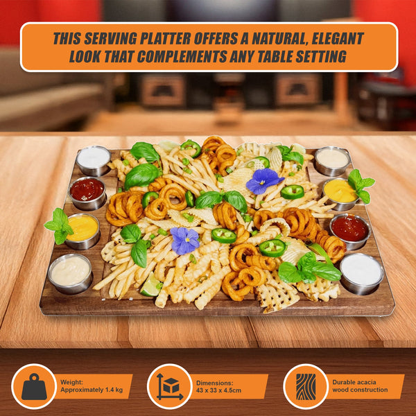 Serving Tray Double Sided Charcuterie Board 8 Sauce Cups Gift Trays