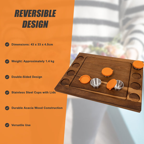 Serving Tray Double Sided Charcuterie Board 8 Sauce Cups Gift Trays