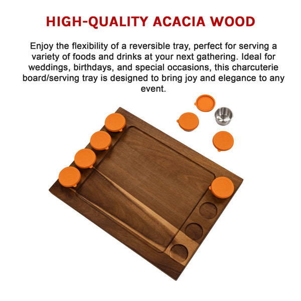 Serving Tray Double Sided Charcuterie Board 8 Sauce Cups Gift Trays