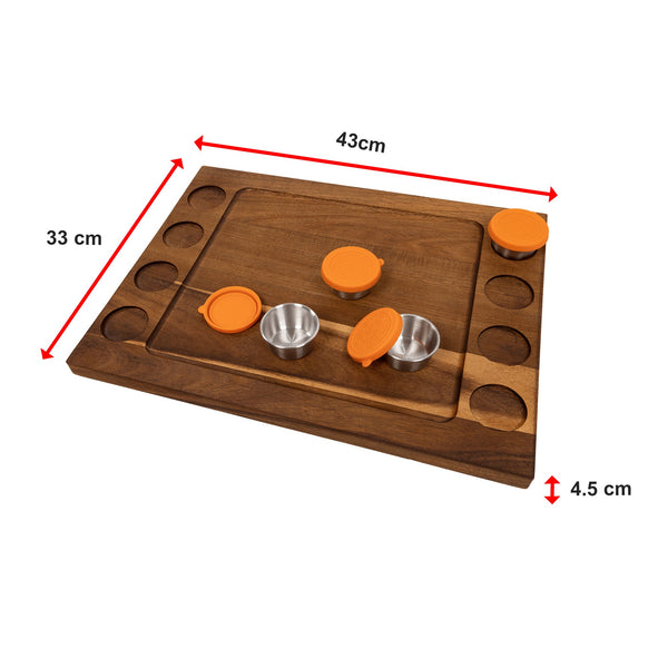Serving Tray Double Sided Charcuterie Board 8 Sauce Cups Gift Trays