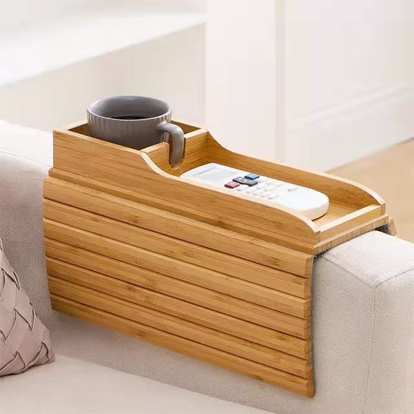 Bamboo Sofa Arm Tray Couch Phone Holder Anti Slip For Snacks Drinks Trays