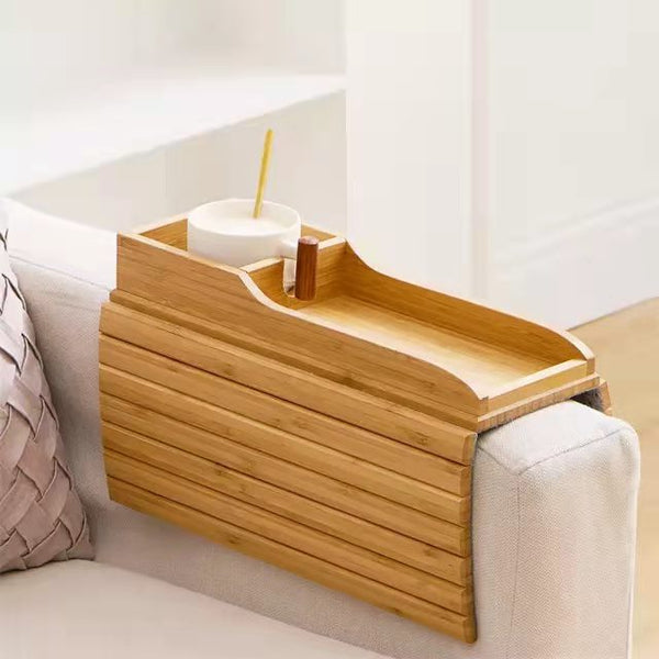 Bamboo Sofa Arm Tray Couch Phone Holder Anti Slip For Snacks Drinks Trays