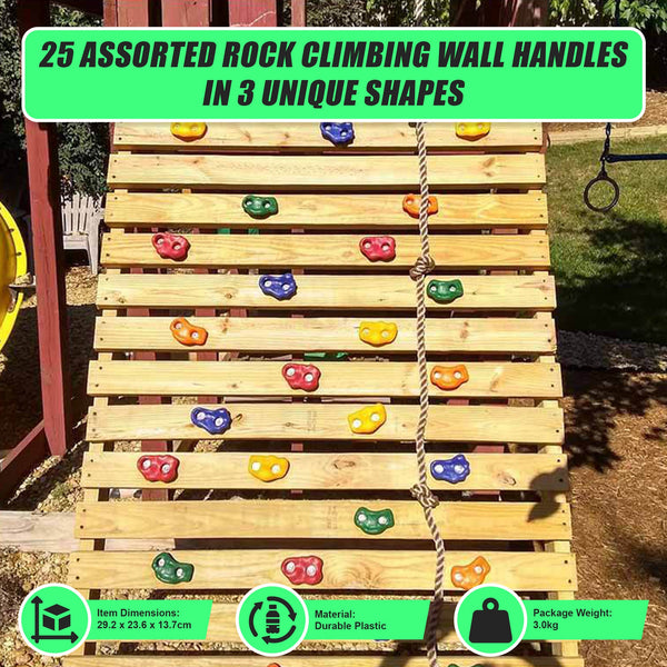 Jungle Gym Rock Kids Wall Mounting Hardware Knotted Rope 25 Handles Playground Climbing Holds