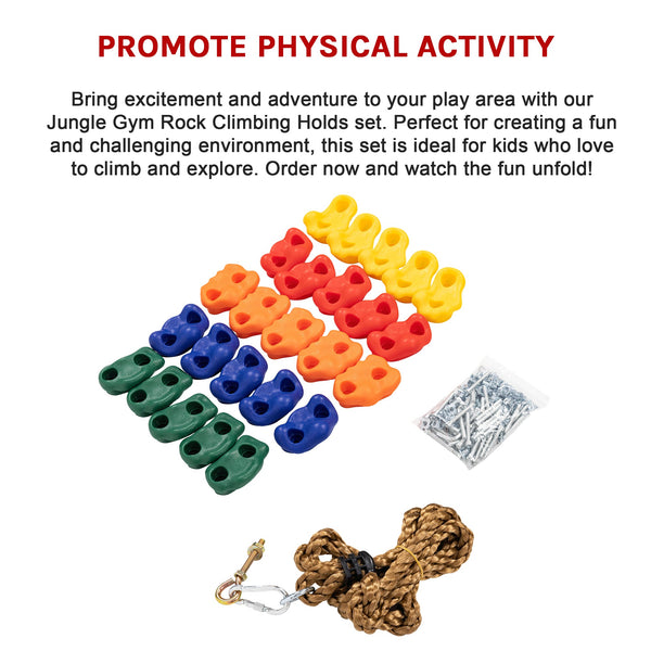 Jungle Gym Rock Kids Wall Mounting Hardware Knotted Rope 25 Handles Playground Climbing Holds
