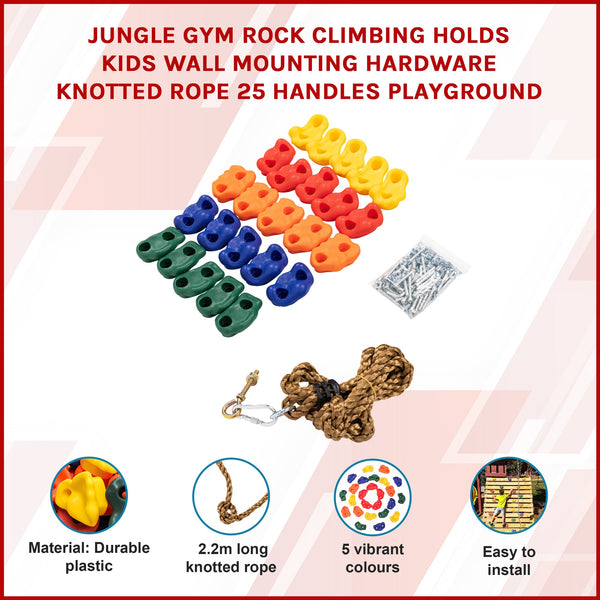 Jungle Gym Rock Kids Wall Mounting Hardware Knotted Rope 25 Handles Playground Climbing Holds