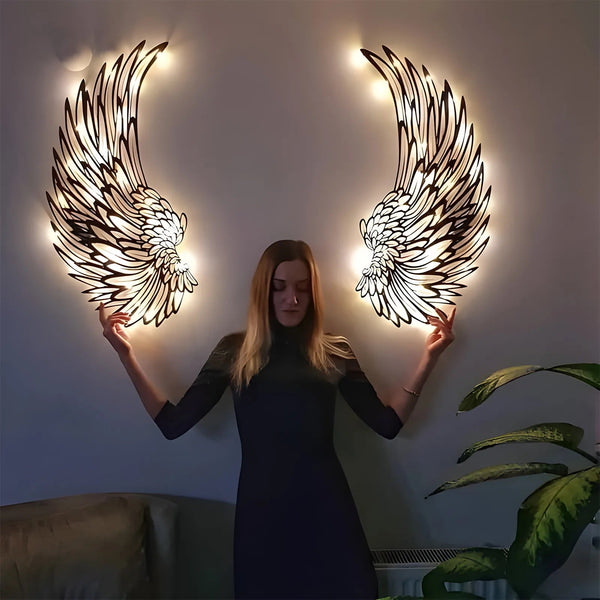 Led Angel Wing Metal Wrought Iron Wings Sculpture Fairy Lights Wall Art