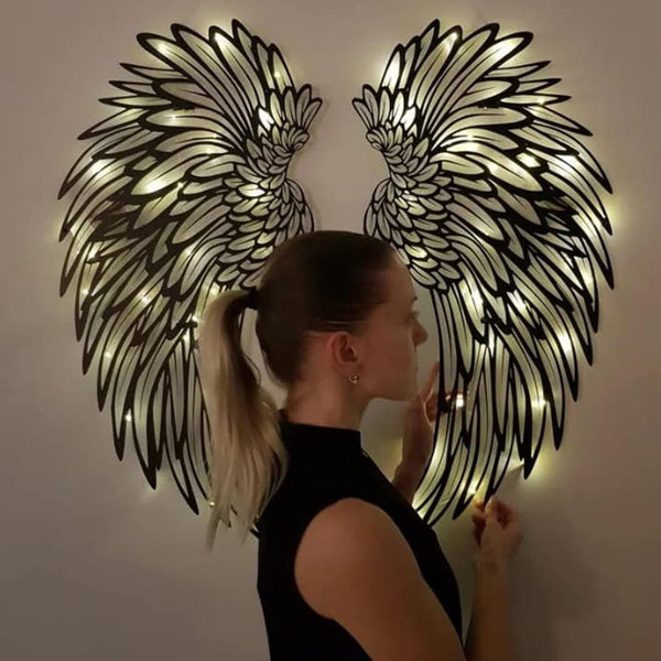 Led Angel Wing Metal Wrought Iron Wings Sculpture Fairy Lights Wall Art