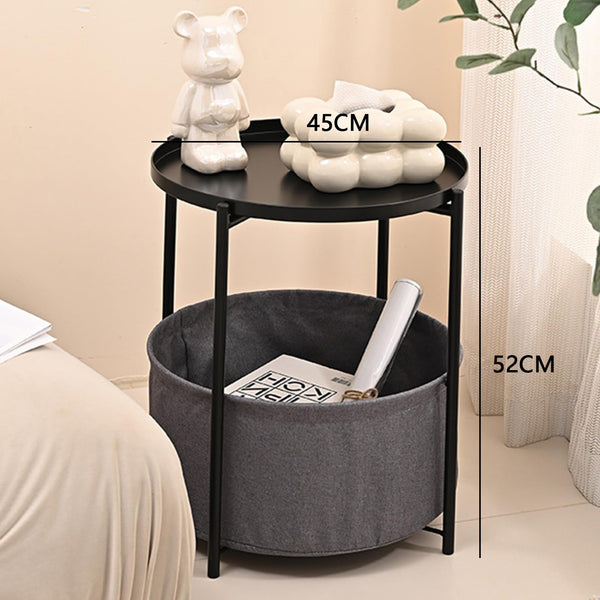 Round Side Table Bedside Storage Basket Side Tables